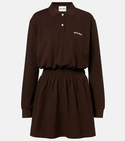 Miu Miu Cotton Polo Dress In Brown