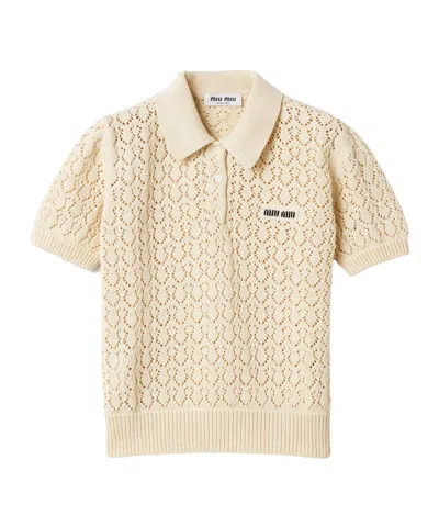 Miu Miu Cotton Polo Shirt In Neutral