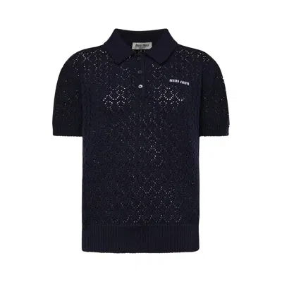 Pre-owned Miu Miu Cotton Polo Shirt 'navy' | Blue | Women's Size 38