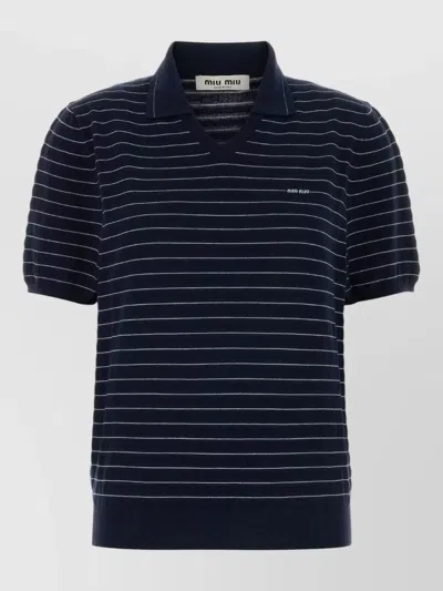 Miu Miu Cotton Polo Shirt Stripes Short Sleeves In Blue