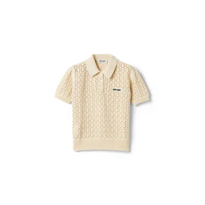 Miu Miu Cotton Polo Shirt In Nude