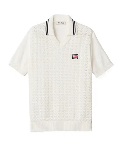 Miu Miu Cotton Polo Shirt In Neutral
