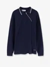 Miu Miu Cotton Polo Shirt With Asymmetric Metal Zip Detail In Blue
