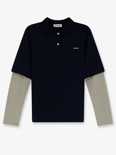 Miu Miu Cotton Polo Shirt With Front Embroidered Logo In Multi