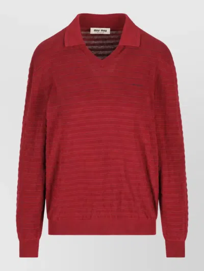 Miu Miu Cotton Polo Sweatshirt In Red