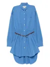 Miu Miu Waist Belted Gathered Detail Long Sleeves Dress In Blue