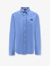 Miu Miu Cotton Popeline Shirt With Logo Embroidery In Blue