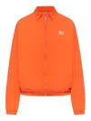 Miu Miu Cotton Poplin Bomber Jacket With Logo In Orange