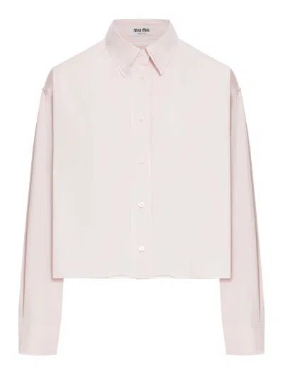 Miu Miu Boxy Shirt With A Raw Cut In Pink & Purple