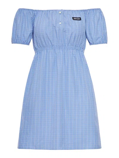 Miu Miu Cotton Poplin Midi Dress In Blue