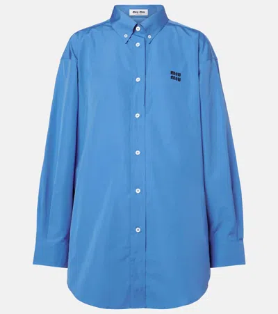 Miu Miu Oversized Cotton Poplin Shirt Clothing In Blue