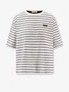 Miu Miu Striped Cotton T-shirt In White