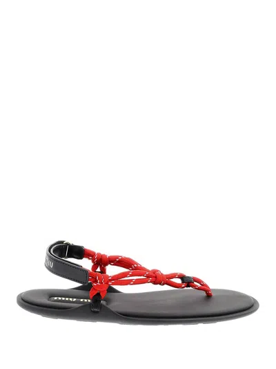 Miu Miu Cotton Sandals In Red