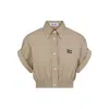 Miu Miu Cropped Green Shirt With Fitted Waist And Rolled Sleeves In Neutral