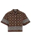 Miu Miu Cropped Bandana-print Cotton-poplin Shirt In Brown