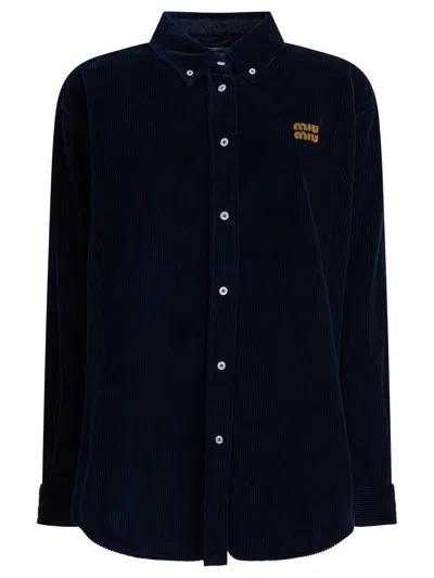 Miu Miu Cotton Shirt With Logo In Multi