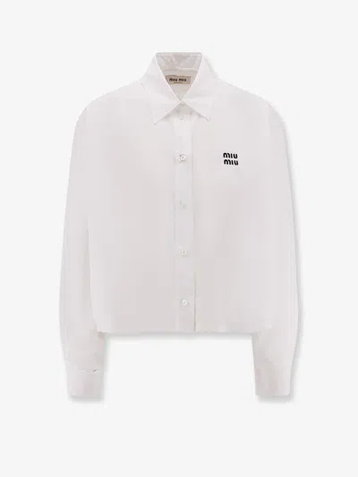 Miu Miu Cotton Shirt With  Embroidery In White