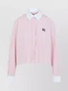 Miu Miu Cotton Shirt With White Collar And Cuffs In Pink