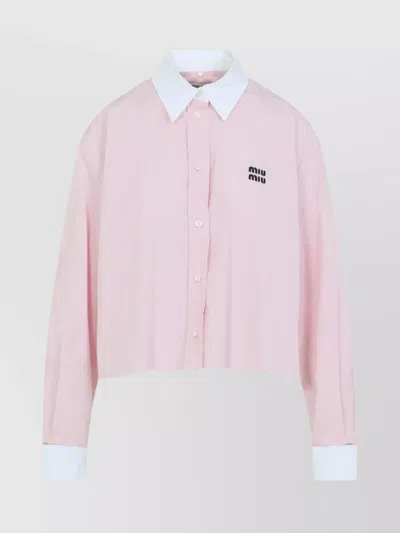 Miu Miu Cotton Shirt With White Collar And Cuffs In Pink