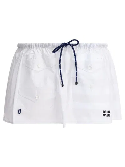 Miu Miu Cotton Short Skirt In Cotton In White