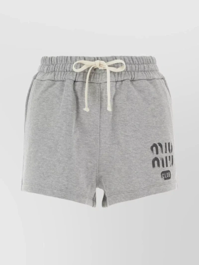 Miu Miu Logo-print Cotton Track Shorts In Grau