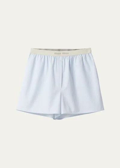 Miu Miu Cotton Stripe Boxer Shorts In F0x24 Cielo Bianc