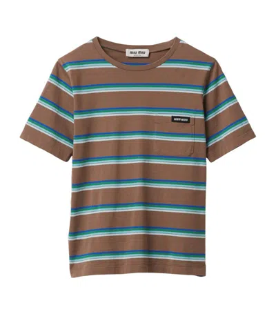 Miu Miu Cotton Striped T-shirt In Brown