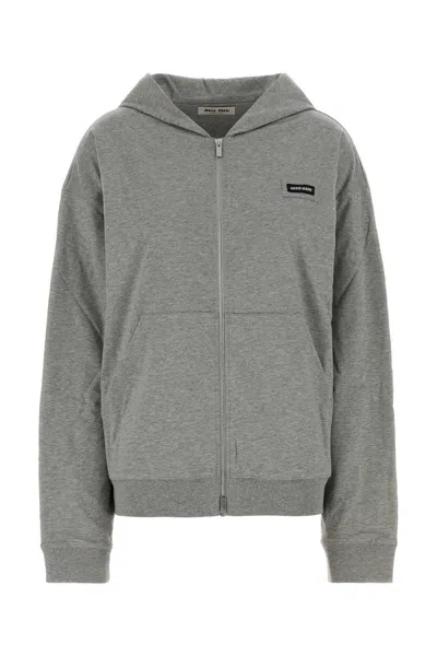 Miu Miu Cotton Sweatshirt In Grey