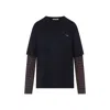 Miu Miu Layered Top With Striped Sleeves And Classic Crew Neckline