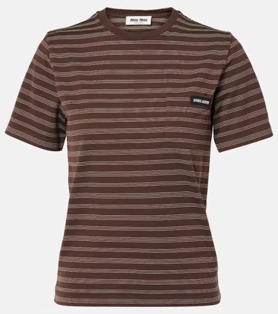 Miu Miu Cotton T-shirt In Brown