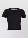 Miu Miu Cotton T Shirt Crew Neck Cropped Sheer In Black