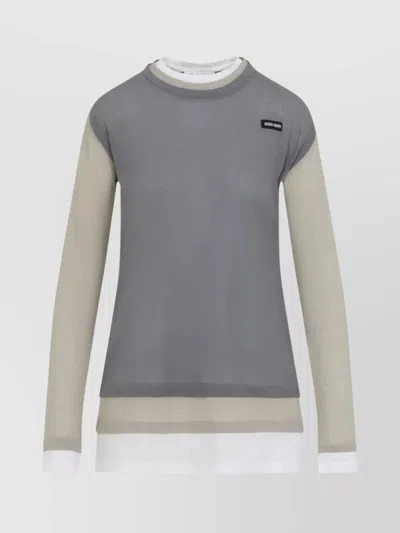 Miu Miu Cotton T-shirt Layered Design In Gray