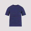 Miu Miu Logo Striped Short-sleeved T-shirt In Xei Inchiostro Topazio