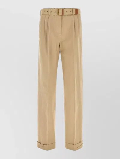 Miu Miu Cotton Tailored Trousers Belt Loops Back Pockets In Brown