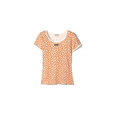 Miu Miu Cotton T-shirt In Orange