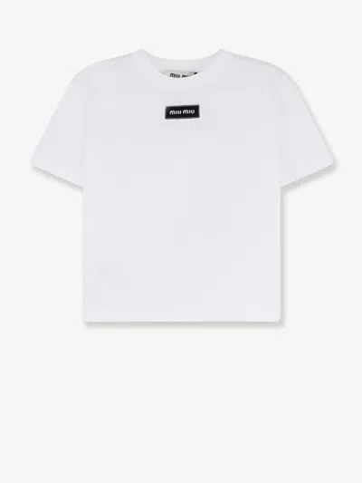 Miu Miu Cotton T-shirt With Embroidered Logo On The Front In White