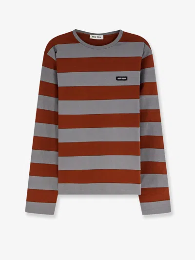 Miu Miu Cotton T-shirt With Striped Pattern In Multi