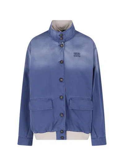 Miu Miu Cotton Twill Blouson Jacket In Blue