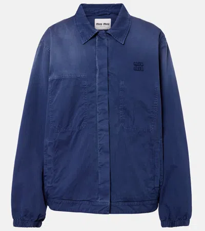 Miu Miu Cotton Twill Blouson Jacket In Blue