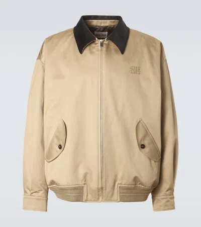 Miu Miu Cotton Twill Blouson Jacket In Brown