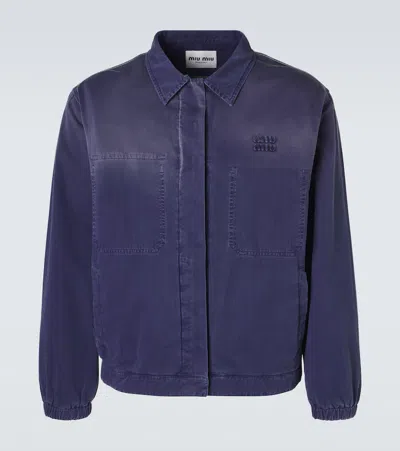 Miu Miu Cotton Twill Overshirt In Blue