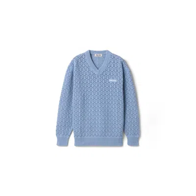 Miu Miu Cotton V-neck Sweater In Blue