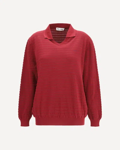 Miu Miu Cotton V-neck Sweater In Burgundy