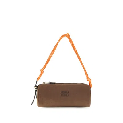 Miu Miu Cotton With Embroidered Logo Wallet In Brown