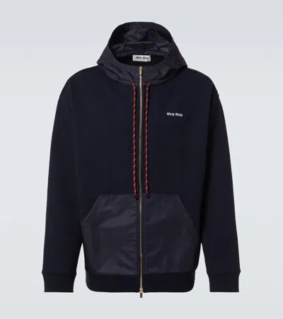 Miu Miu Cotton Zip-up Hoodie In Blue