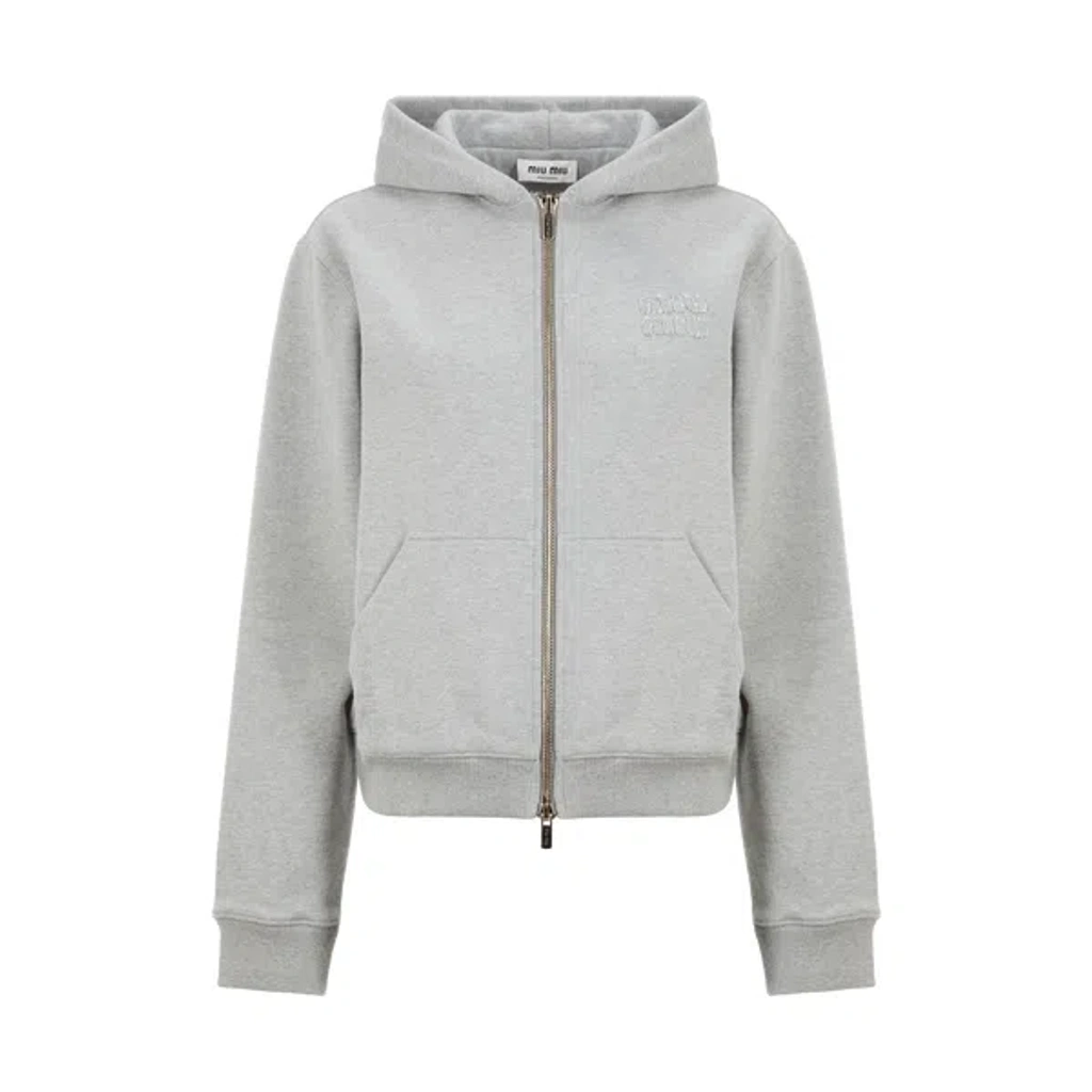 Miu Miu Felpa Zip-front Hoodie In Grey | ModeSens