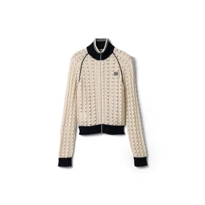 Miu Miu Crocheted Cotton Jacket In Neutral