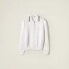 Miu Miu Stretch Cotton Blend Cardigan With Contrast Collar In White