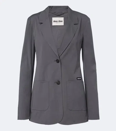 Miu Miu Cotton-blend Poplin Jacket In Grey