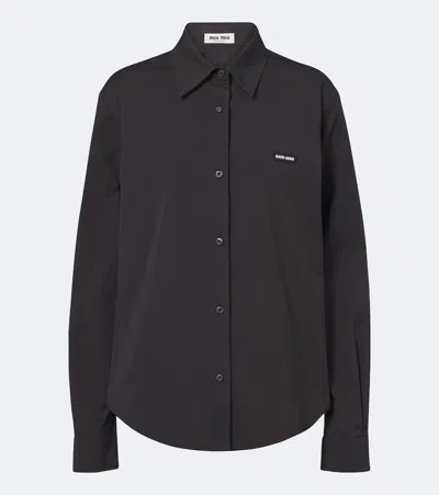 Miu Miu Cotton-blend Poplin Shirt In Black